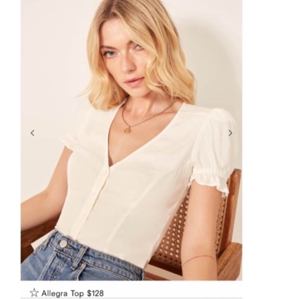 Reformation Allegra puff sleeve button front top